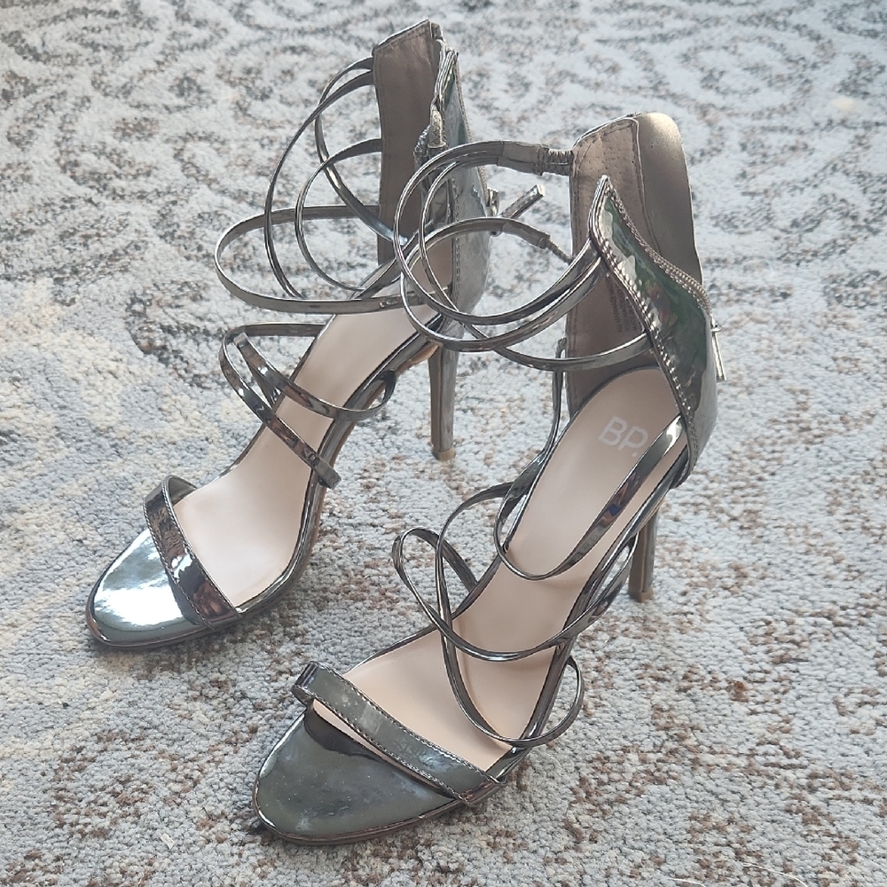 bp Strappy Metallic Stiletto Sandals Silver 9